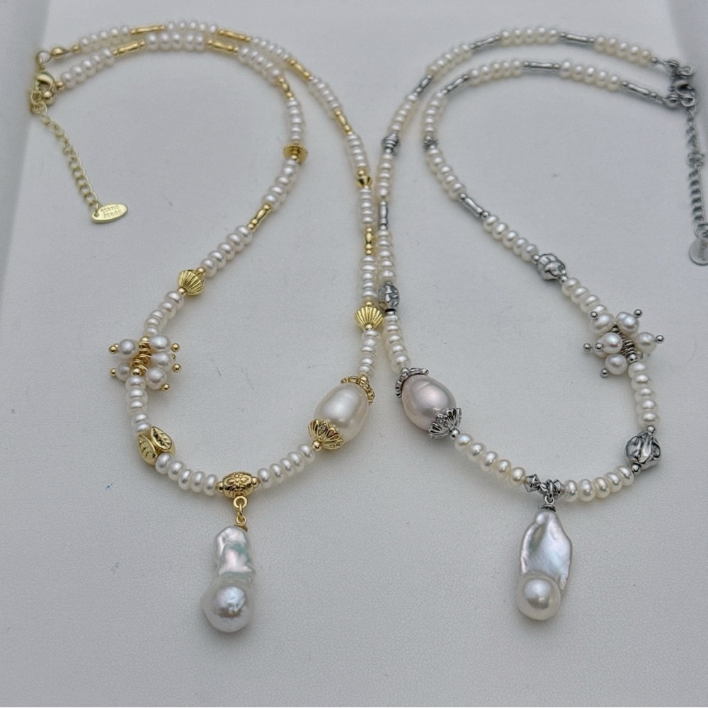 26X16 Handmade Freshwater Pearl Necklace with Mini Flame ball Pearl Pendant - Picture 4 of 9